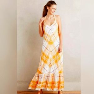 Anthropologie Holding Horses mango plaid tiered maxi dress